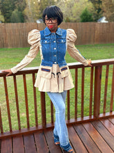 Load image into Gallery viewer, Peplum Denim Jacket (Medium/Khaki)
