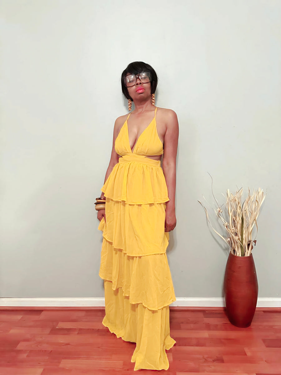 summertime maxi dresses (Mustard) – RBelle Boutique Partner ready look Pink Black Tie Dresses Color:Cinnamon Drape