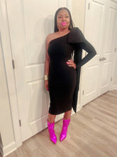 Load image into Gallery viewer, Bodycon Bow Midi Dress (Black)