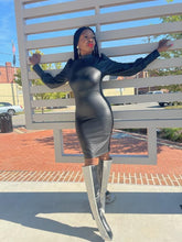Load image into Gallery viewer, The Faux Leather Puff Sleeve Dress (Black)