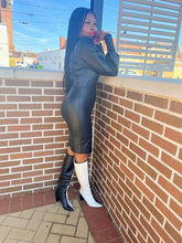 Load image into Gallery viewer, The Faux Leather Puff Sleeve Dress (Black)
