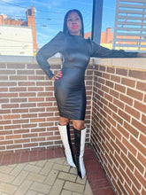 Load image into Gallery viewer, The Faux Leather Puff Sleeve Dress (Black)