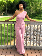 Load image into Gallery viewer, One Shoulder Grecian Jumpsuit (Mauve)