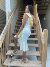 Load image into Gallery viewer, Color Block One Shoulder Ruffle Dress (White/Yellow)