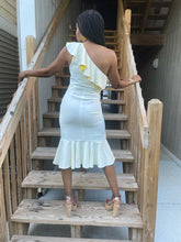 Load image into Gallery viewer, Color Block One Shoulder Ruffle Dress (White/Yellow)
