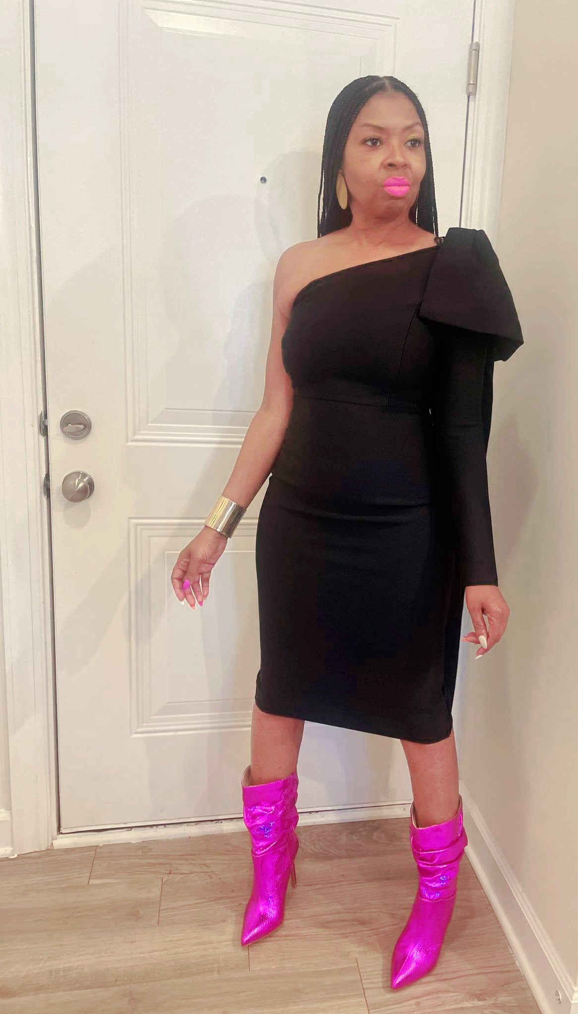 bow bodycon dress Evelyn Black-Pink Bow Bodycon Mini Dress | Dress