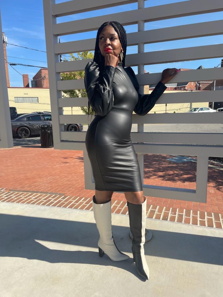 The Faux Leather Puff Sleeve Dress (Black) – RBelle Boutique